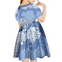 Blue Palaka Japanese Patterns Kid Short Sleeve Dress Asanoha Seigaiha Sakura Motif LT14 - Polynesian Pride