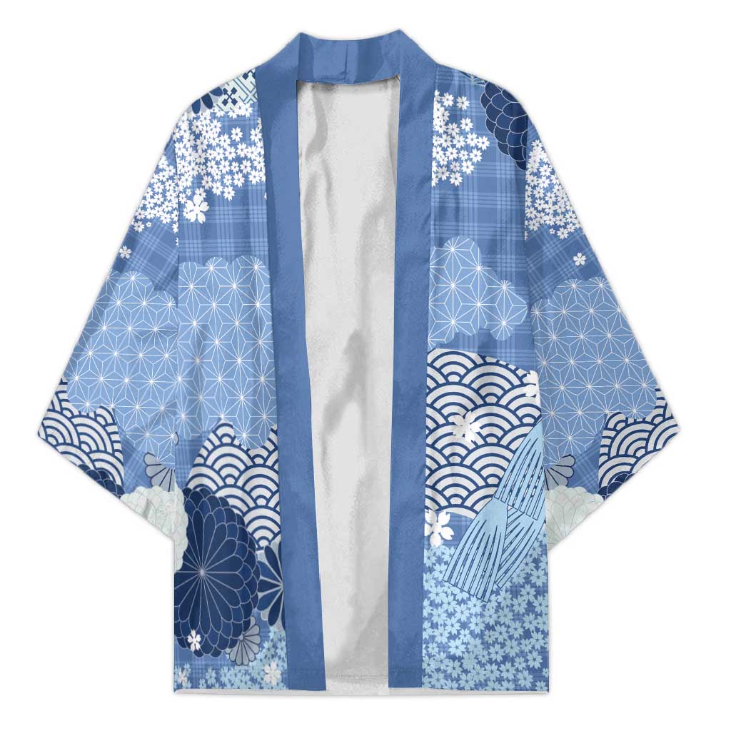 Blue Palaka Japanese Patterns Kimono Asanoha Seigaiha Sakura Motif LT14 Unisex Blue - Polynesian Pride