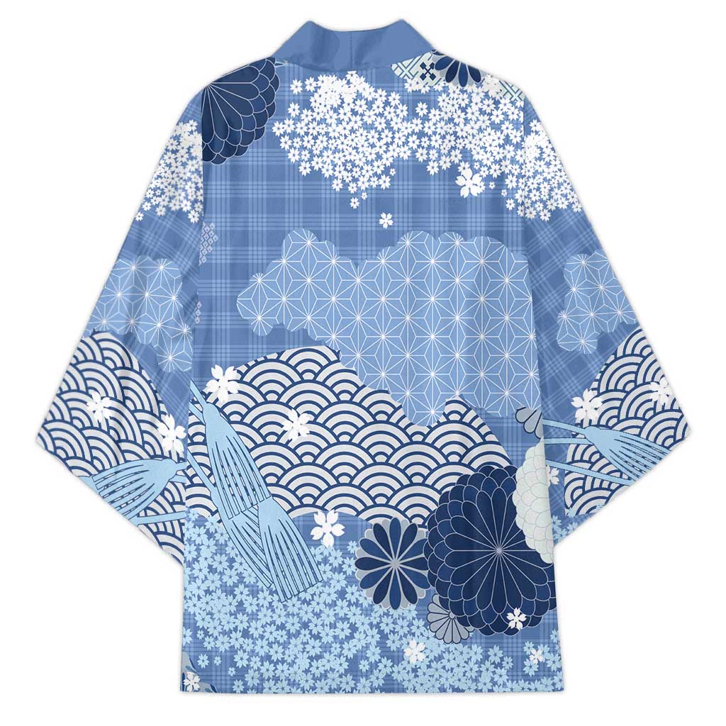 Blue Palaka Japanese Patterns Kimono Asanoha Seigaiha Sakura Motif LT14 - Polynesian Pride