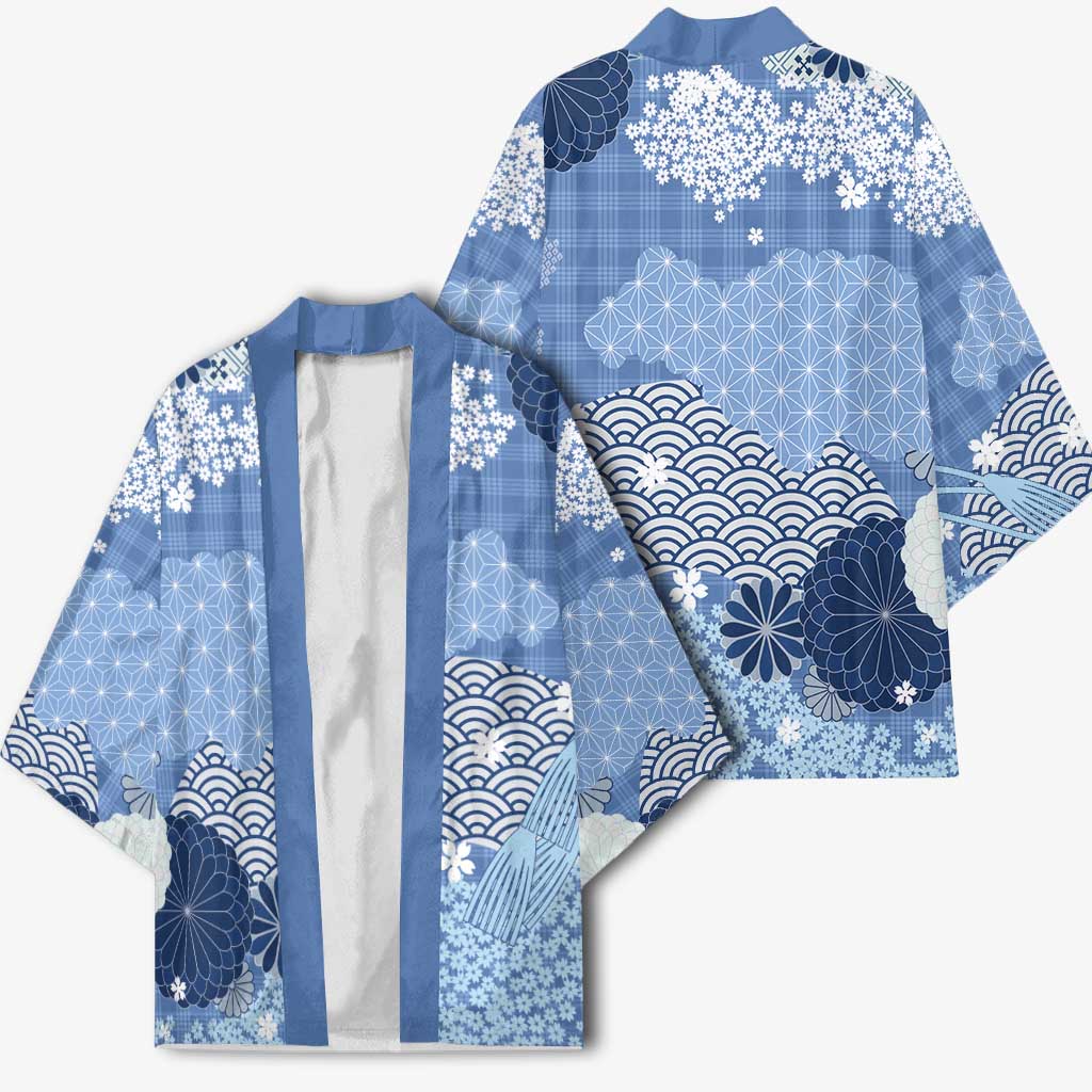 Blue Palaka Japanese Patterns Kimono Asanoha Seigaiha Sakura Motif LT14 - Polynesian Pride