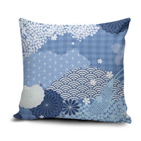 Blue Palaka Japanese Patterns Pillow Cover Asanoha Seigaiha Sakura Motif LT14 Blue - Polynesian Pride