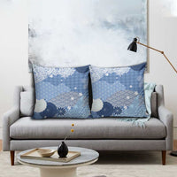 Blue Palaka Japanese Patterns Pillow Cover Asanoha Seigaiha Sakura Motif LT14 - Polynesian Pride