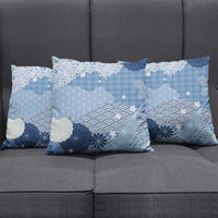 Blue Palaka Japanese Patterns Pillow Cover Asanoha Seigaiha Sakura Motif LT14 - Polynesian Pride