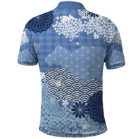 Blue Palaka Japanese Patterns Polo Shirt Asanoha Seigaiha Sakura Motif LT14 - Polynesian Pride