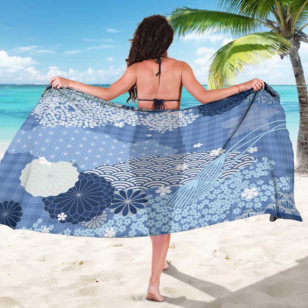Blue Palaka Japanese Patterns Sarong Asanoha Seigaiha Sakura Motif LT14 - Polynesian Pride