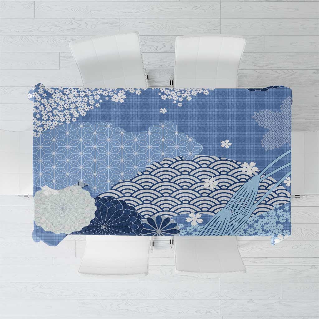 Blue Palaka Japanese Patterns Tablecloth Asanoha Seigaiha Sakura Motif LT14 Blue - Polynesian Pride