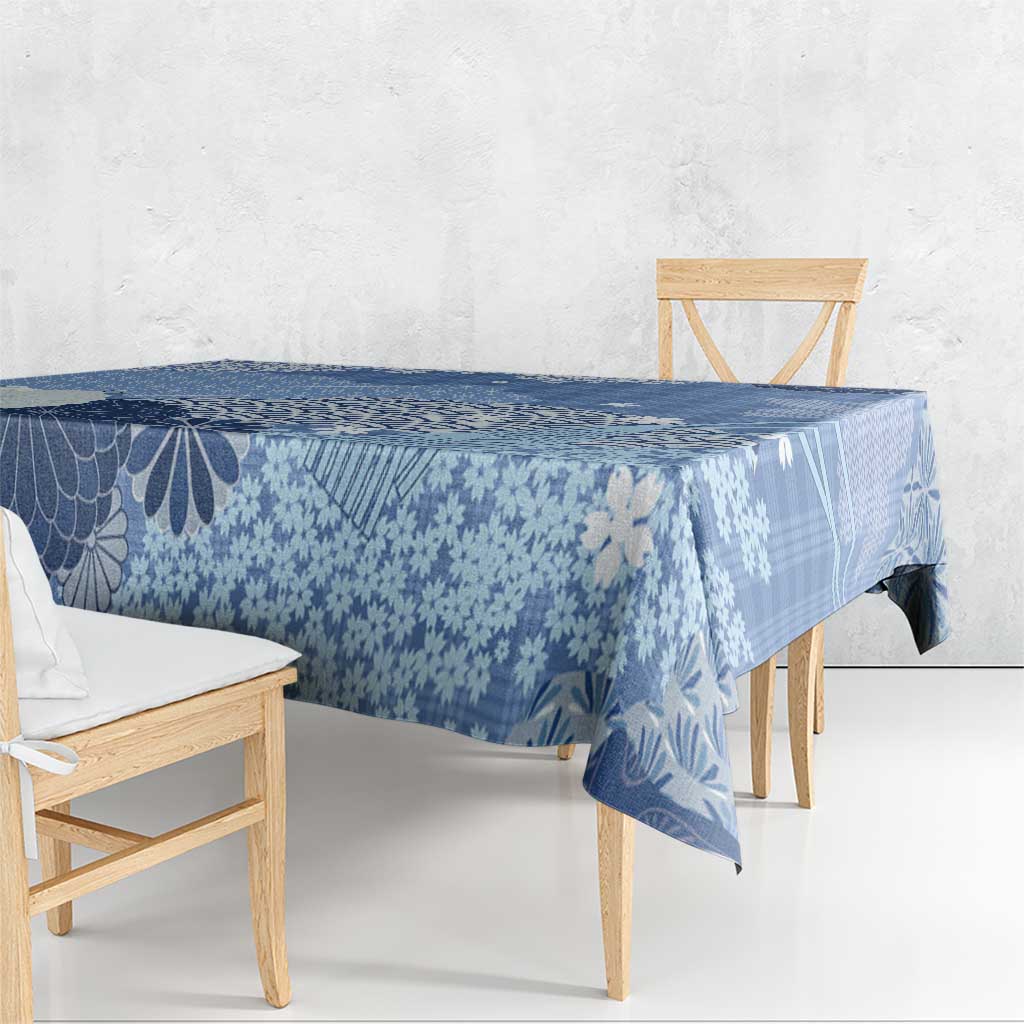 Blue Palaka Japanese Patterns Tablecloth Asanoha Seigaiha Sakura Motif LT14 - Polynesian Pride