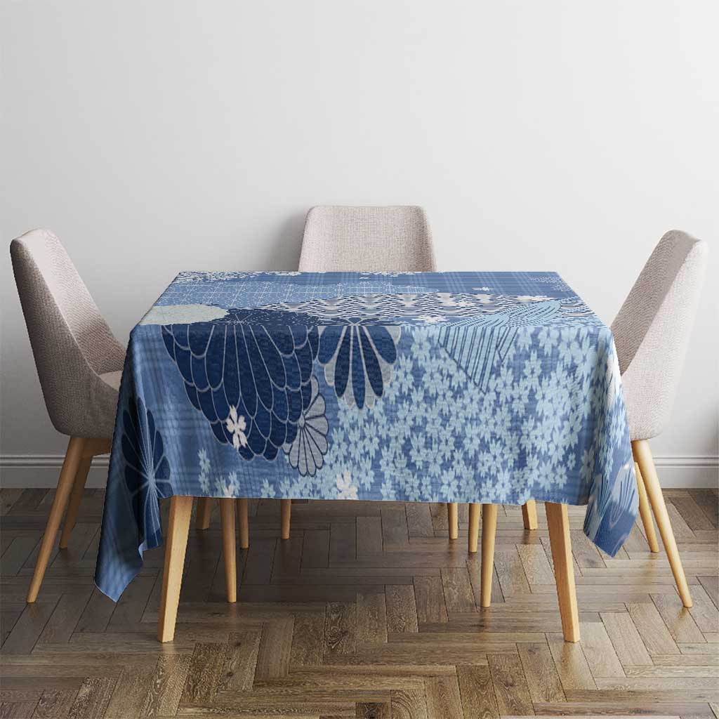 Blue Palaka Japanese Patterns Tablecloth Asanoha Seigaiha Sakura Motif LT14 - Polynesian Pride