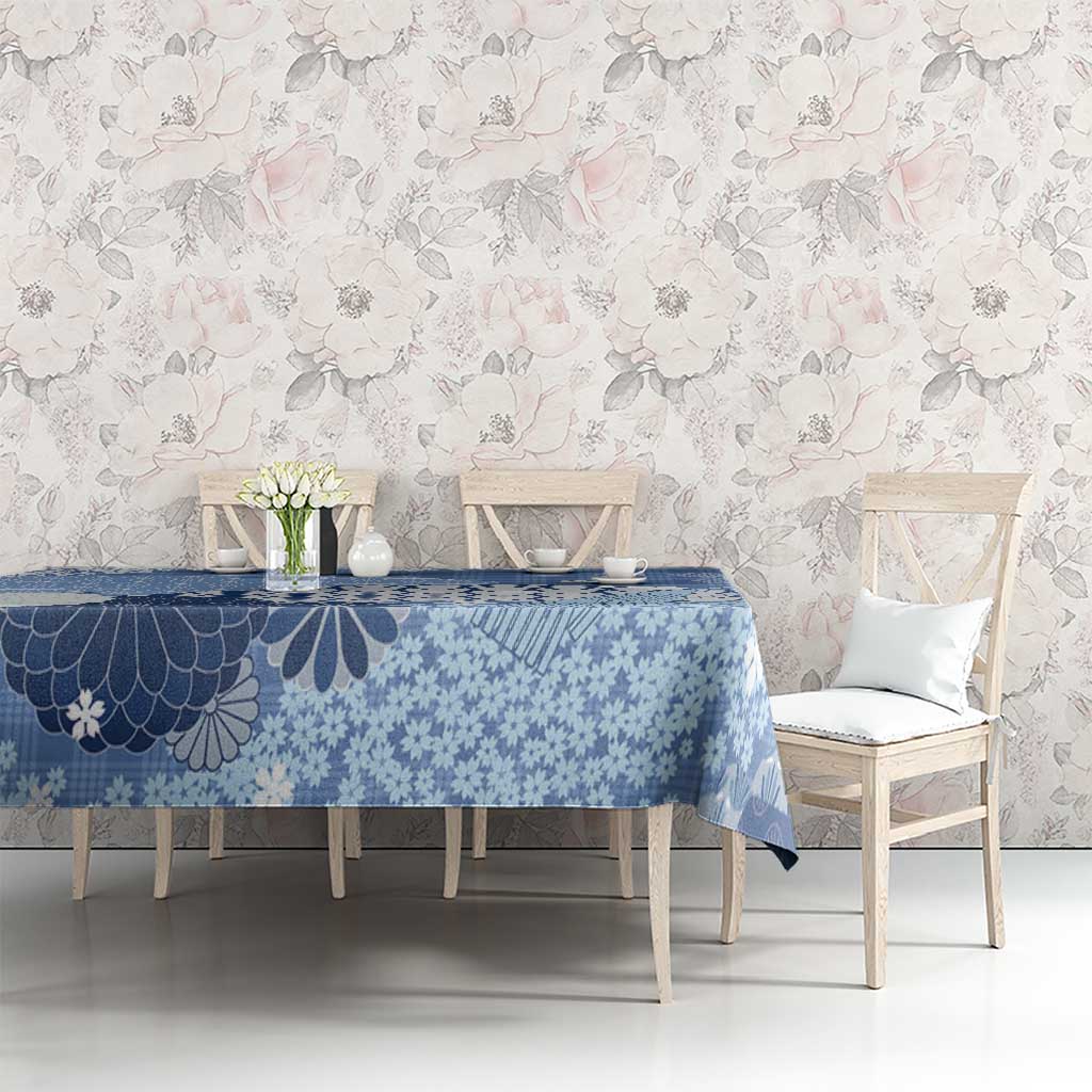 Blue Palaka Japanese Patterns Tablecloth Asanoha Seigaiha Sakura Motif LT14 - Polynesian Pride
