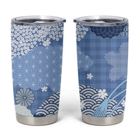Blue Palaka Japanese Patterns Tumbler Cup Asanoha Seigaiha Sakura Motif LT14 Blue - Polynesian Pride