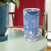 Blue Palaka Japanese Patterns Tumbler Cup Asanoha Seigaiha Sakura Motif LT14 - Polynesian Pride