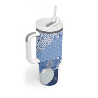 Blue Palaka Japanese Patterns Tumbler With Handle Asanoha Seigaiha Sakura Motif LT14 - Polynesian Pride