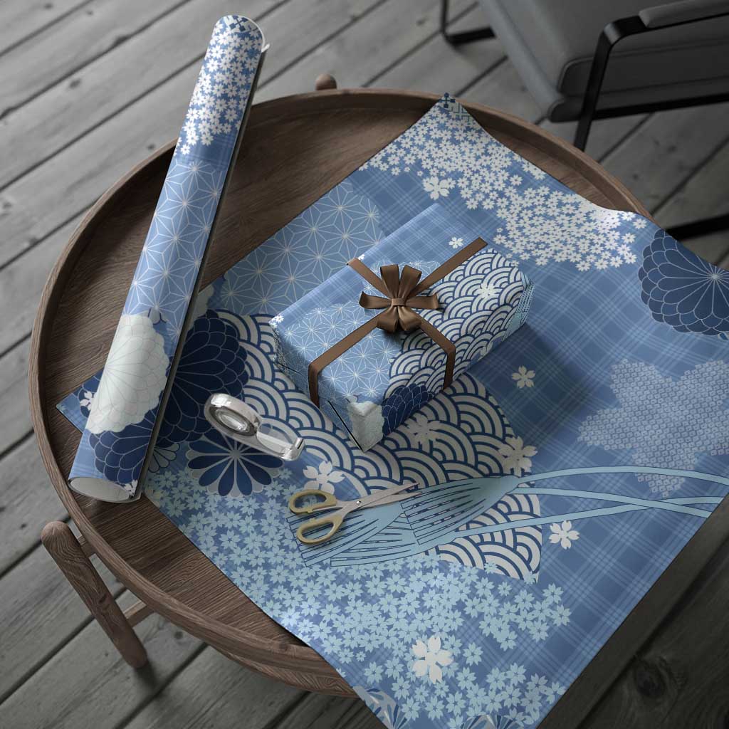Blue Palaka Japanese Patterns Wrapping Paper Asanoha Seigaiha Sakura Motif LT14 - Polynesian Pride