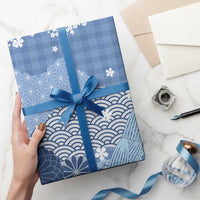 Blue Palaka Japanese Patterns Wrapping Paper Asanoha Seigaiha Sakura Motif LT14 - Polynesian Pride