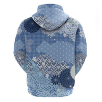 Blue Palaka Japanese Patterns Zip Hoodie Asanoha Seigaiha Sakura Motif LT14 - Polynesian Pride