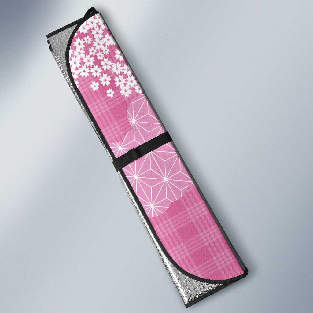 Pink Palaka Japanese Patterns Auto Sun Shade Asanoha Seigaiha Sakura Motif LT14 - Polynesian Pride