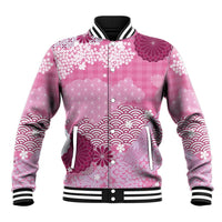 Pink Palaka Japanese Patterns Baseball Jacket Asanoha Seigaiha Sakura Motif LT14 Unisex Pink - Polynesian Pride