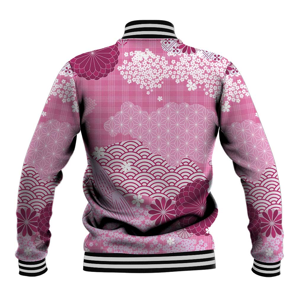 Pink Palaka Japanese Patterns Baseball Jacket Asanoha Seigaiha Sakura Motif LT14 - Polynesian Pride