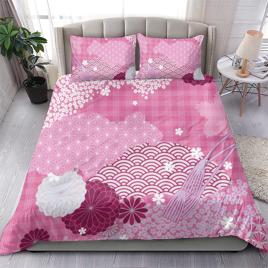 Pink Palaka Japanese Patterns Bedding Set Asanoha Seigaiha Sakura Motif LT14 - Polynesian Pride