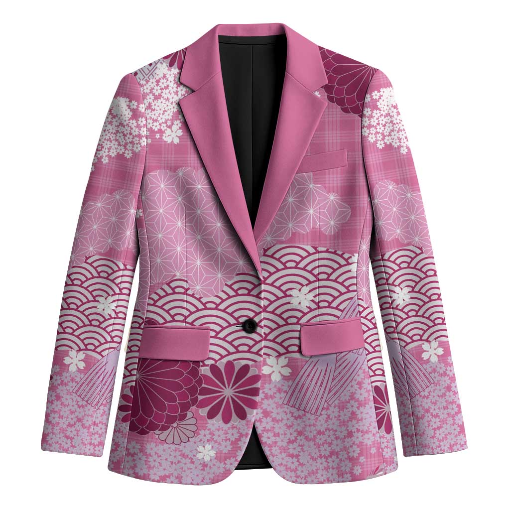 Pink Palaka Japanese Patterns Blazer Asanoha Seigaiha Sakura Motif LT14 Unisex Pink - Polynesian Pride