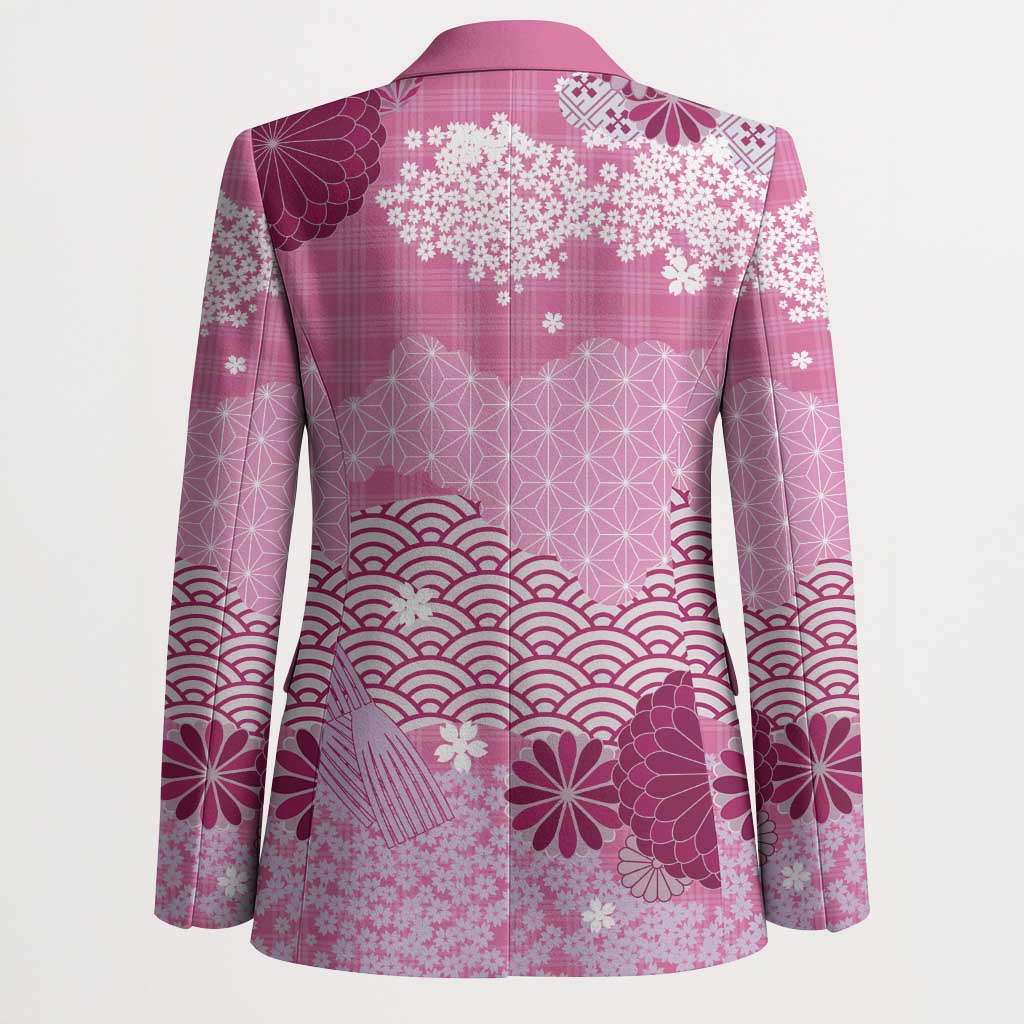Pink Palaka Japanese Patterns Blazer Asanoha Seigaiha Sakura Motif LT14 - Polynesian Pride
