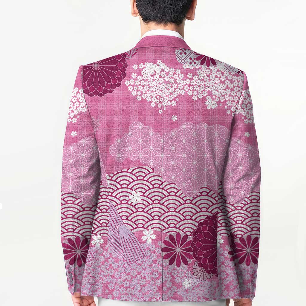 Pink Palaka Japanese Patterns Blazer Asanoha Seigaiha Sakura Motif LT14 - Polynesian Pride