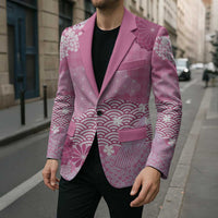 Pink Palaka Japanese Patterns Blazer Asanoha Seigaiha Sakura Motif LT14 - Polynesian Pride