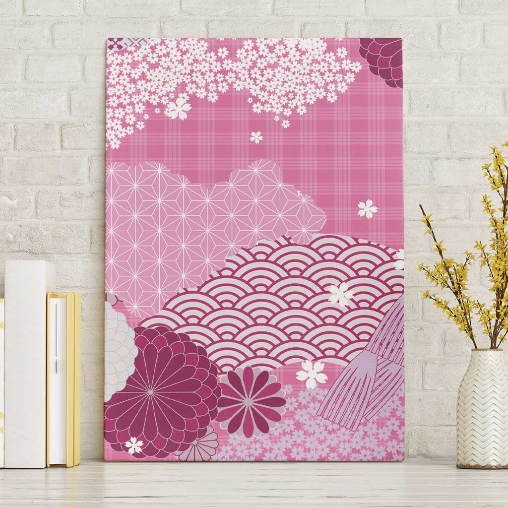 Pink Palaka Japanese Patterns Canvas Wall Art Asanoha Seigaiha Sakura Motif LT14 Without Frame Pink - Polynesian Pride