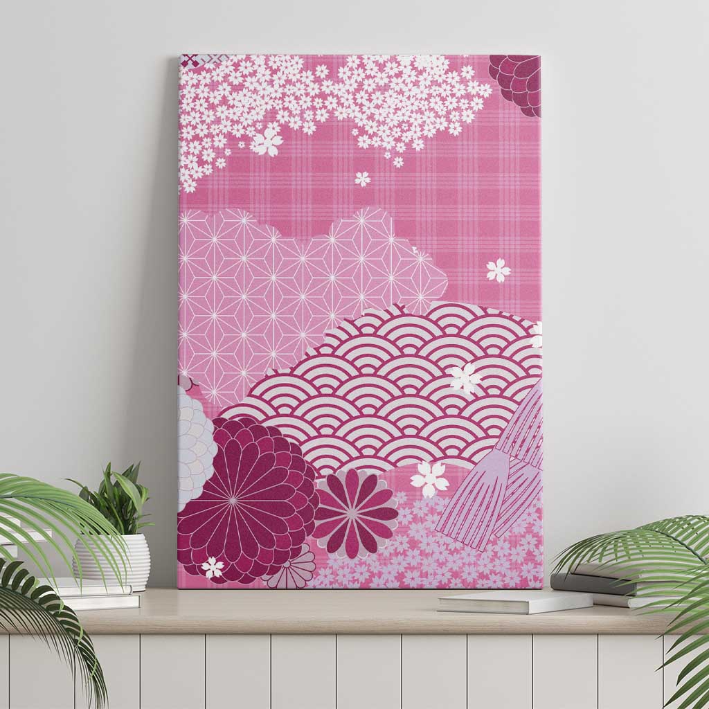 Pink Palaka Japanese Patterns Canvas Wall Art Asanoha Seigaiha Sakura Motif LT14 - Polynesian Pride