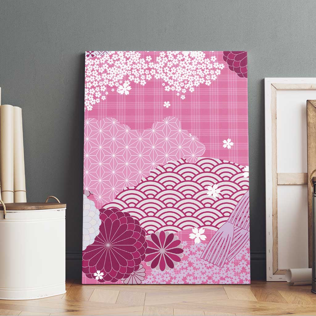 Pink Palaka Japanese Patterns Canvas Wall Art Asanoha Seigaiha Sakura Motif LT14 - Polynesian Pride