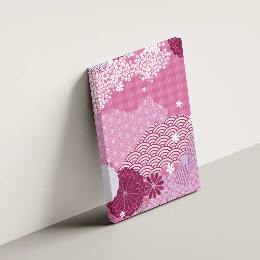 Pink Palaka Japanese Patterns Canvas Wall Art Asanoha Seigaiha Sakura Motif LT14 - Polynesian Pride