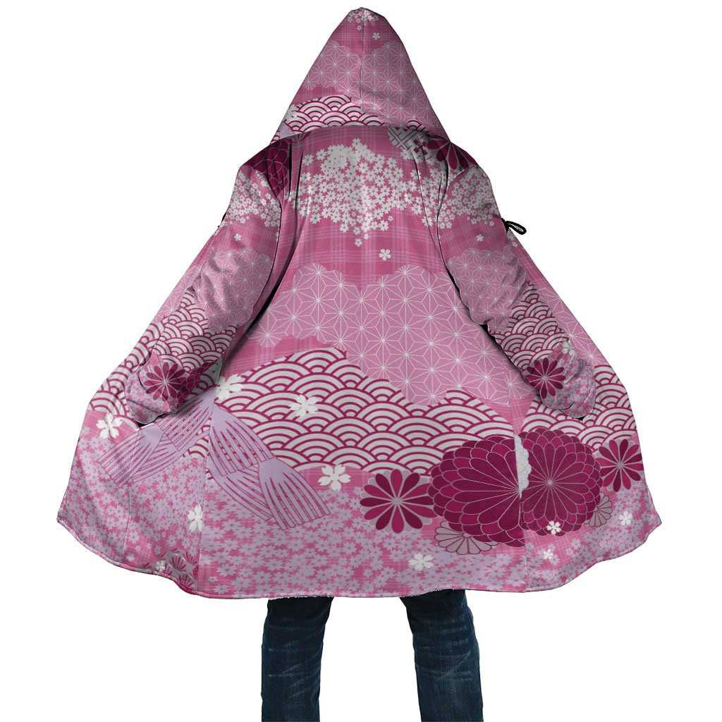 Pink Palaka Japanese Patterns Cloak Asanoha Seigaiha Sakura Motif LT14 Unisex Pink - Polynesian Pride