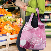 Pink Palaka Japanese Patterns Grocery Bag Asanoha Seigaiha Sakura Motif LT14 - Polynesian Pride