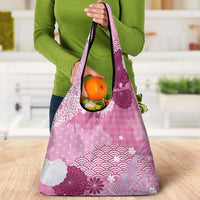 Pink Palaka Japanese Patterns Grocery Bag Asanoha Seigaiha Sakura Motif LT14 - Polynesian Pride