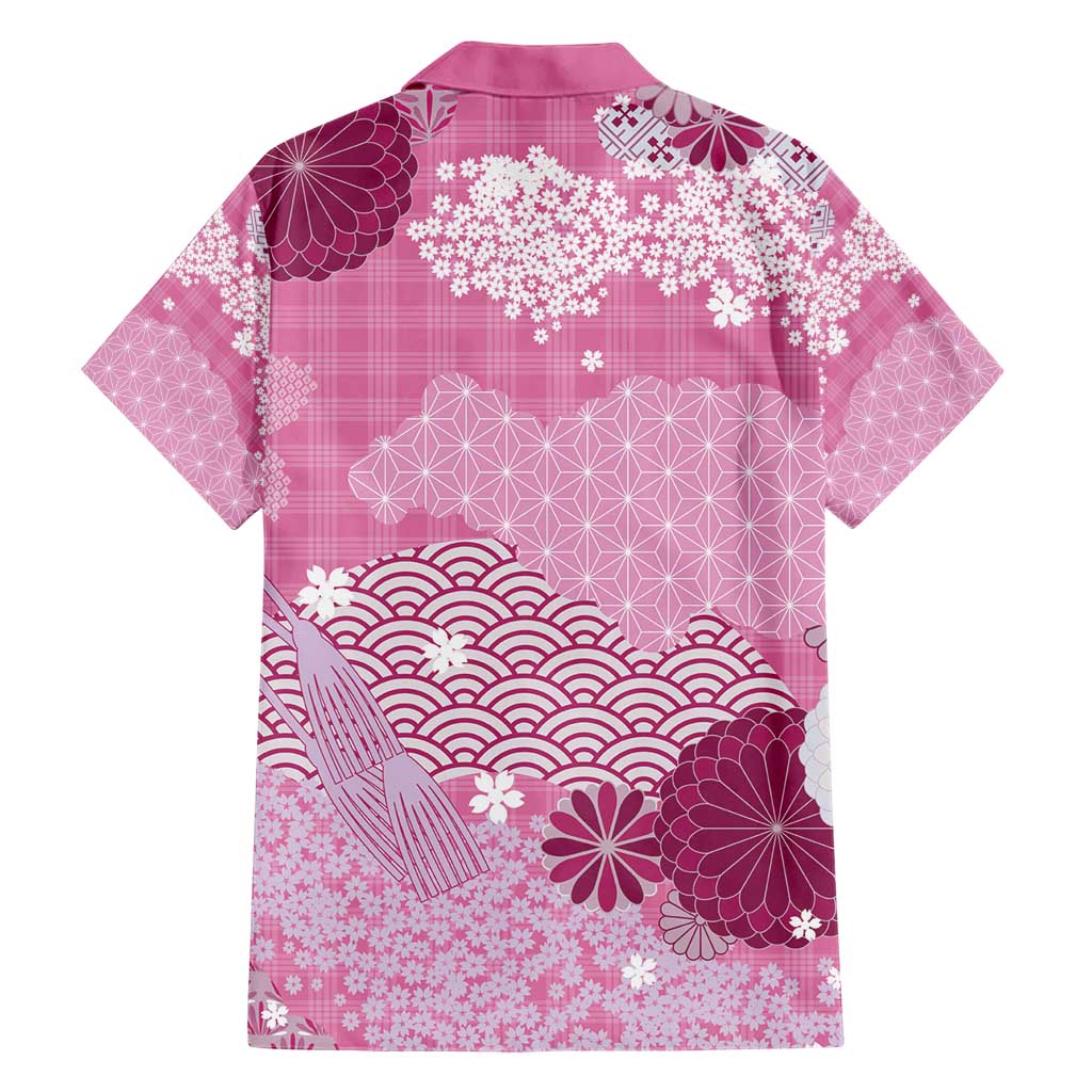 Pink Palaka Japanese Patterns Hawaiian Shirt Asanoha Seigaiha Sakura Motif LT14 - Polynesian Pride