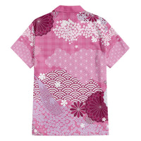 Pink Palaka Japanese Patterns Hawaiian Shirt Asanoha Seigaiha Sakura Motif LT14 - Polynesian Pride