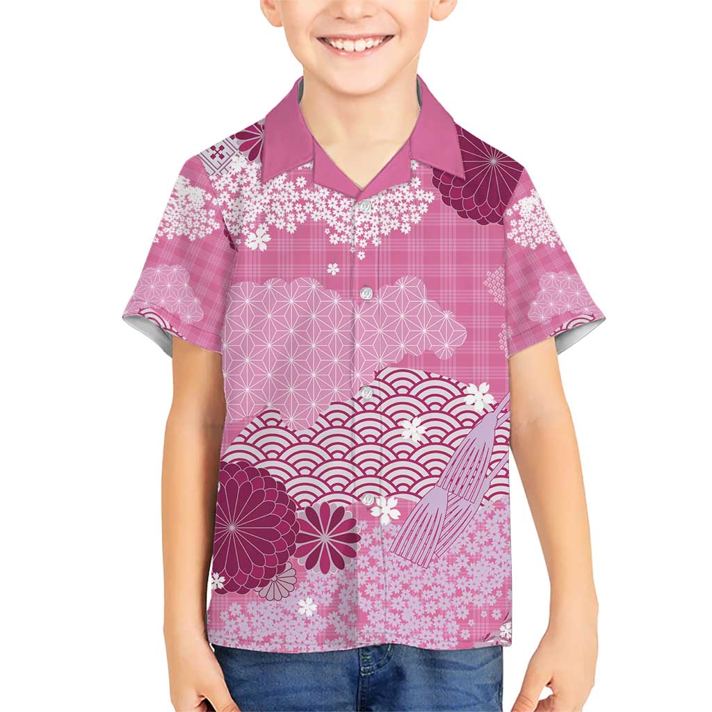 Pink Palaka Japanese Patterns Hawaiian Shirt Asanoha Seigaiha Sakura Motif LT14 - Polynesian Pride