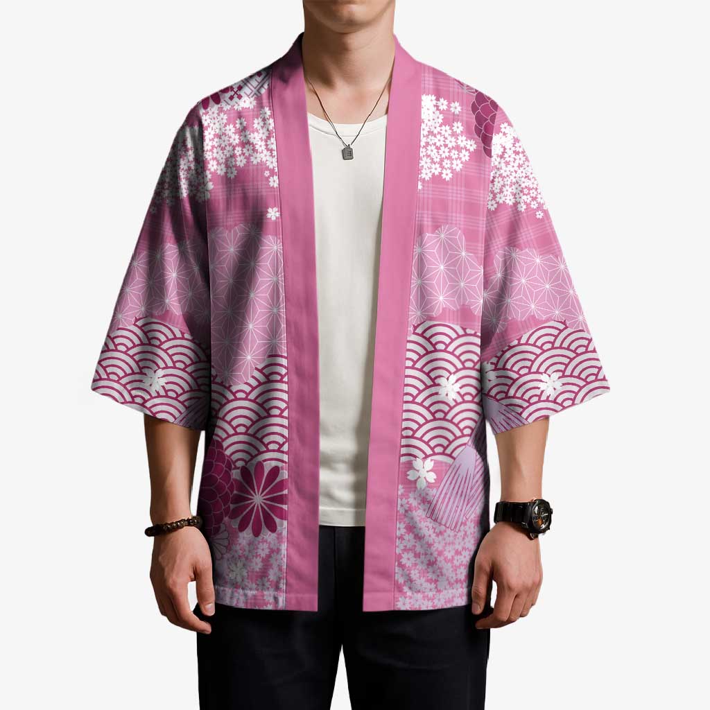 Pink Palaka Japanese Patterns Kimono Asanoha Seigaiha Sakura Motif LT14 - Polynesian Pride