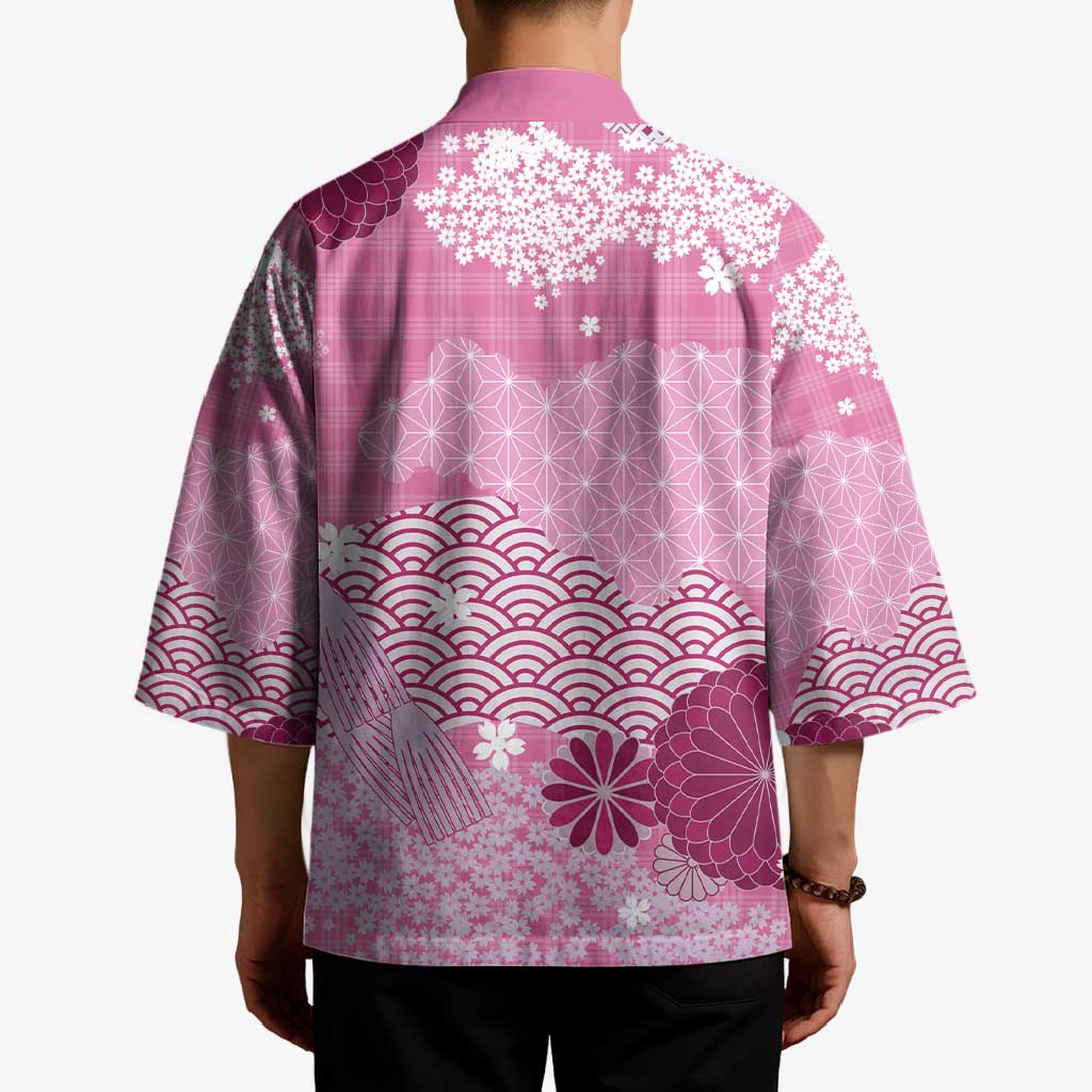 Pink Palaka Japanese Patterns Kimono Asanoha Seigaiha Sakura Motif LT14 - Polynesian Pride