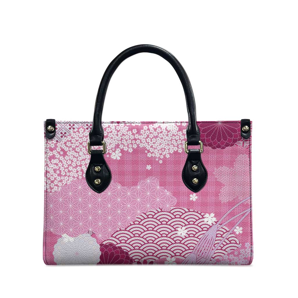 Pink Palaka Japanese Patterns Leather Bag Asanoha Seigaiha Sakura Motif LT14 - Polynesian Pride