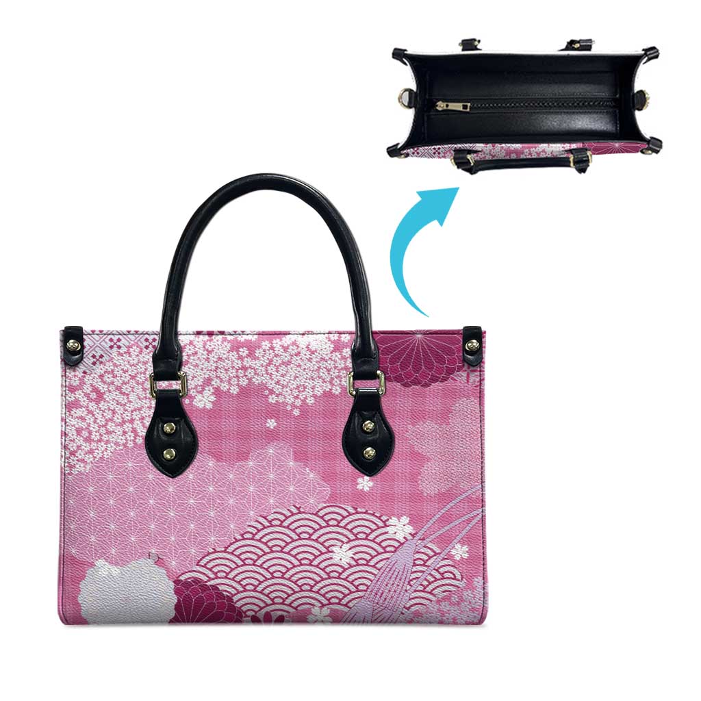 Pink Palaka Japanese Patterns Leather Bag Asanoha Seigaiha Sakura Motif LT14 - Polynesian Pride