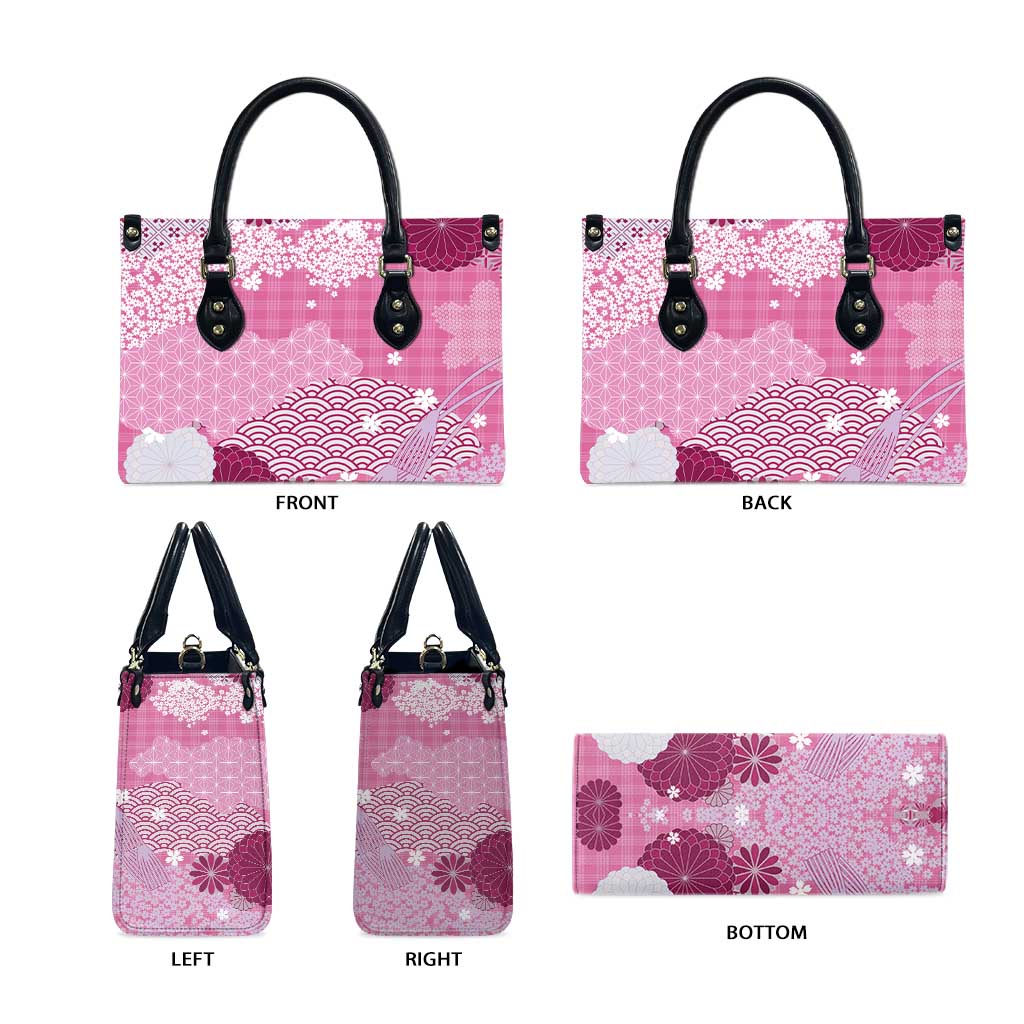 Pink Palaka Japanese Patterns Leather Bag Asanoha Seigaiha Sakura Motif LT14 - Polynesian Pride