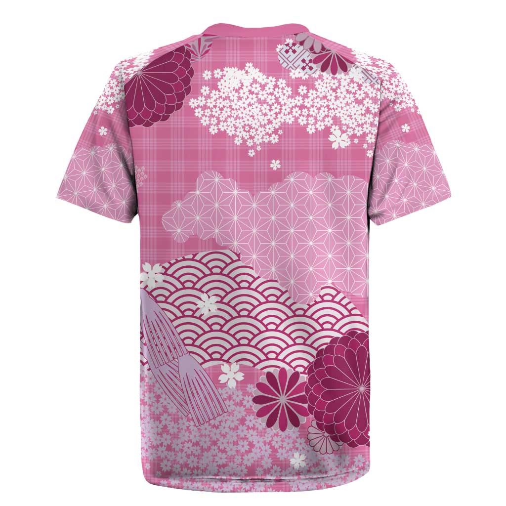 Pink Palaka Japanese Patterns Rugby Jersey Asanoha Seigaiha Sakura Motif LT14 - Polynesian Pride