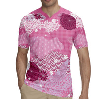 Pink Palaka Japanese Patterns Rugby Jersey Asanoha Seigaiha Sakura Motif LT14 - Polynesian Pride