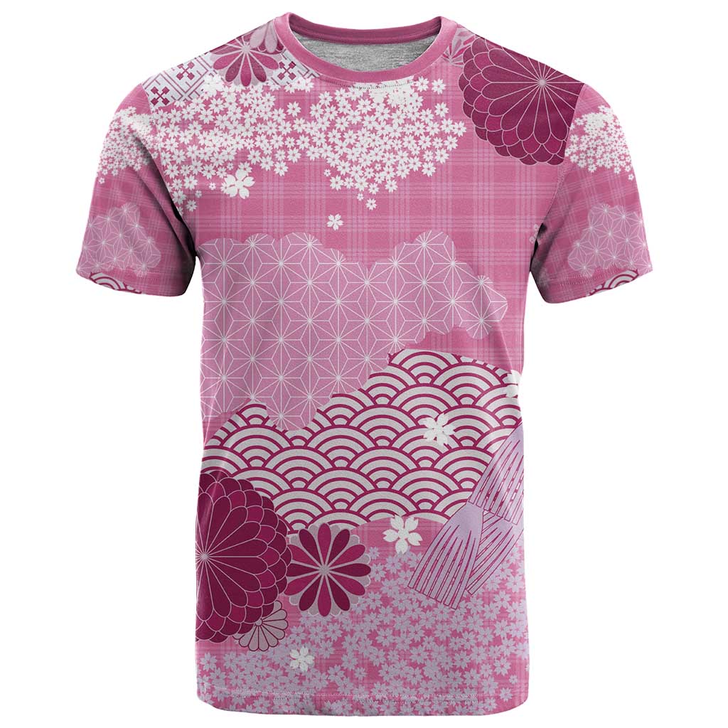 Pink Palaka Japanese Patterns T Shirt Asanoha Seigaiha Sakura Motif LT14 Pink - Polynesian Pride