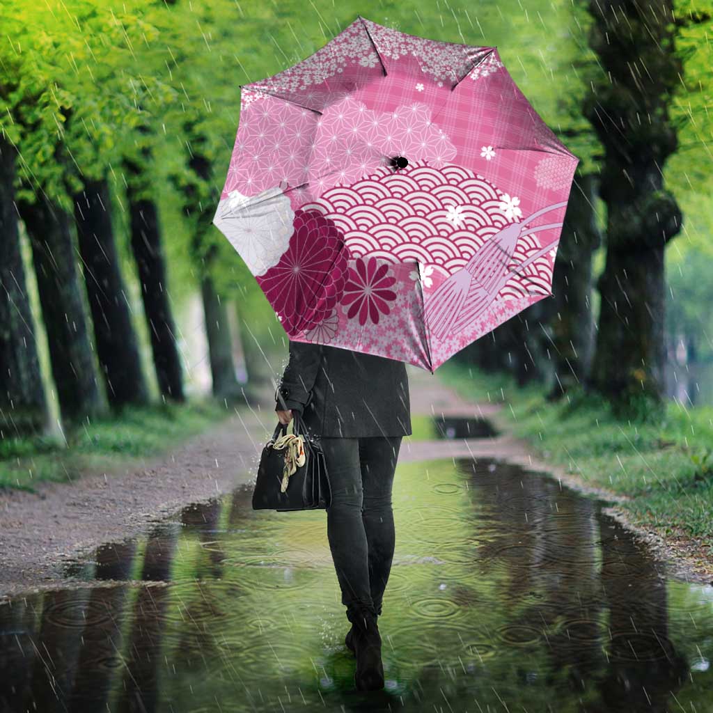 Pink Palaka Japanese Patterns Umbrella Asanoha Seigaiha Sakura Motif LT14 - Polynesian Pride