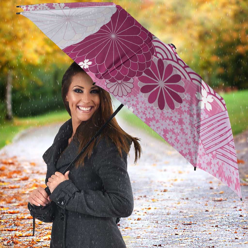 Pink Palaka Japanese Patterns Umbrella Asanoha Seigaiha Sakura Motif LT14 - Polynesian Pride