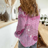 Pink Palaka Japanese Patterns Women Casual Shirt Asanoha Seigaiha Sakura Motif LT14 - Polynesian Pride