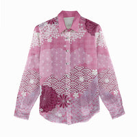 Pink Palaka Japanese Patterns Women Casual Shirt Asanoha Seigaiha Sakura Motif LT14 - Polynesian Pride