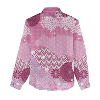 Pink Palaka Japanese Patterns Women Casual Shirt Asanoha Seigaiha Sakura Motif LT14 - Polynesian Pride